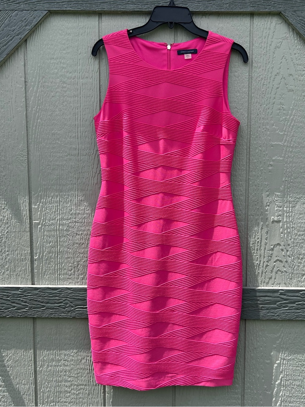 Tommy Hilfiger Hot Pink Textured Bandage Sheath Dress Sleeveless